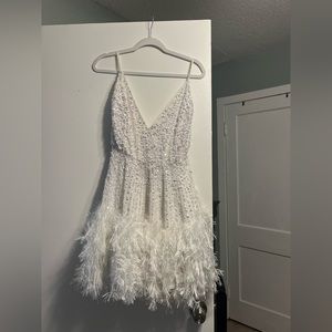 ASOS EDITION sequin cami mini dress with faux feather hem in white